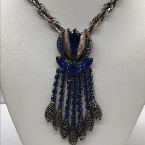 Vintage Art Deco Blue Rhinestone Tassel Necklace